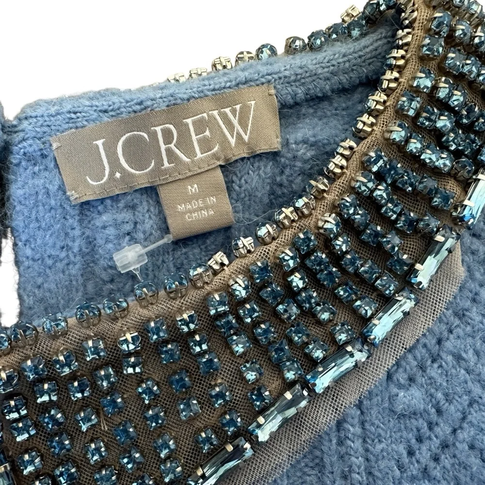 J.Crew Pointelle Cable-Knit Crewneck Sweater with Beaded Collar NWT Size M